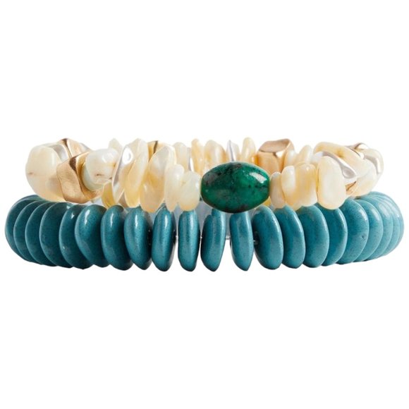 TORRID Shell And Stone Stretch Bracelets Turquoise White NEW - Picture 1 of 2